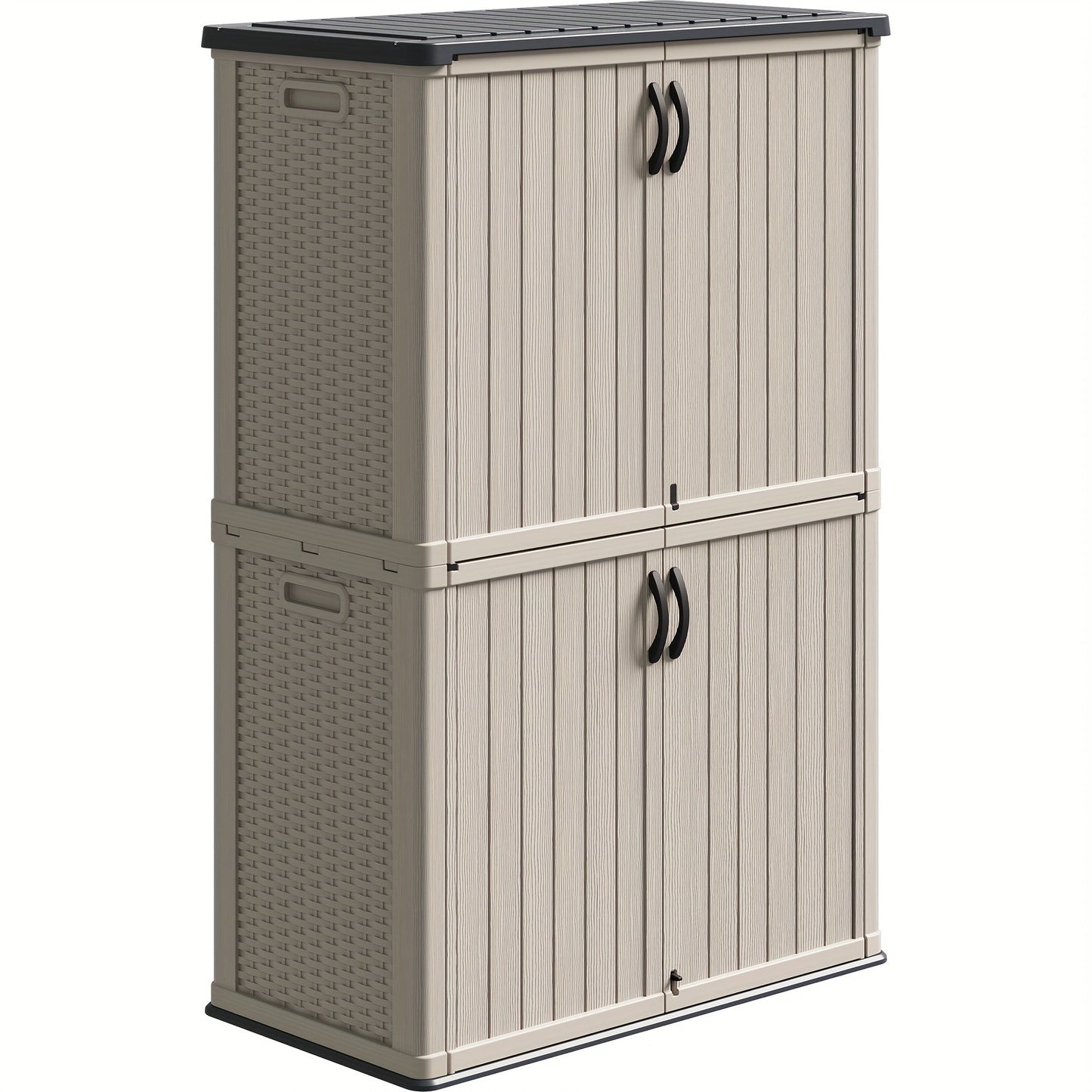 Outdoor Storage Shed 4x2 Resin Vertical Cabinet w/ Floor - White & Beige