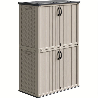 Outdoor Storage Shed 4x2 Resin Vertical Cabinet w/ Floor - White & Beige