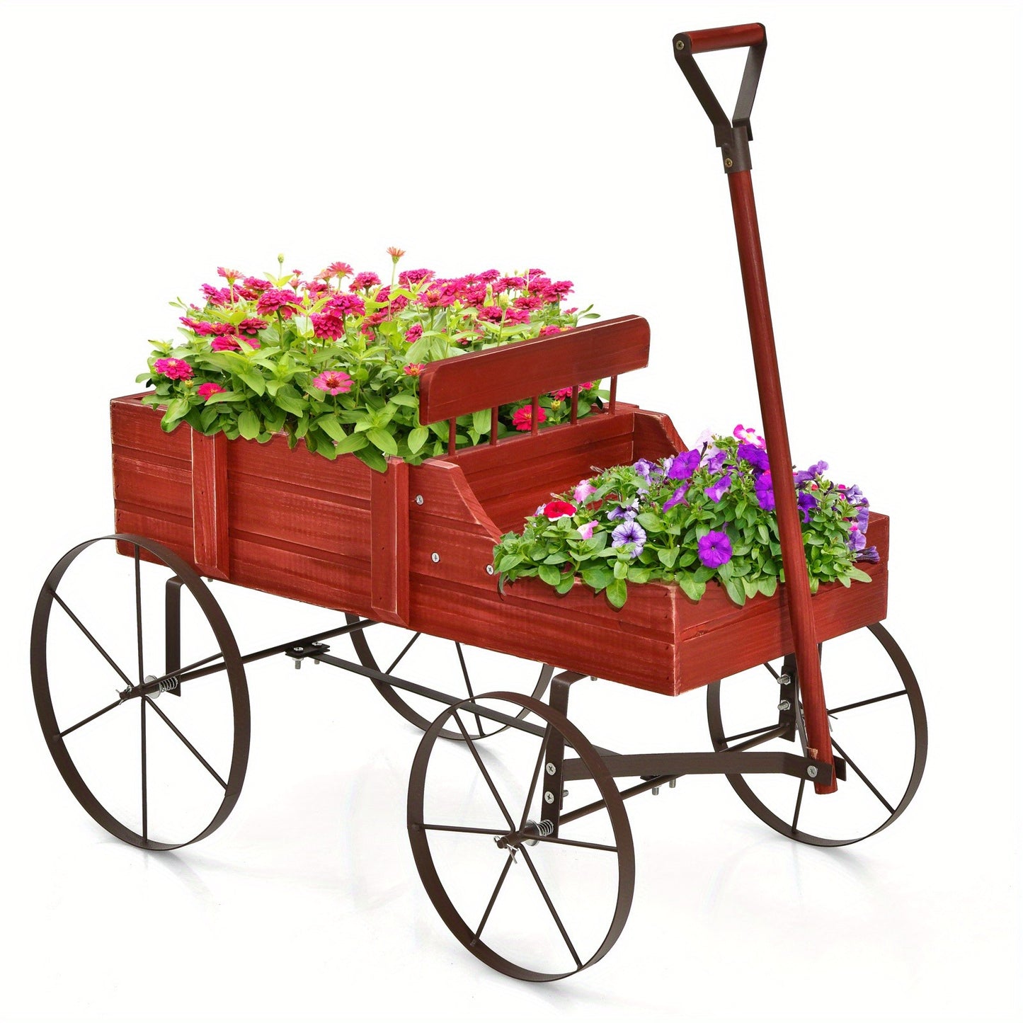 Wooden Flower Stand with 4 Wheels – Rolling Plant Trolley for Garden, Balcony & Terrace