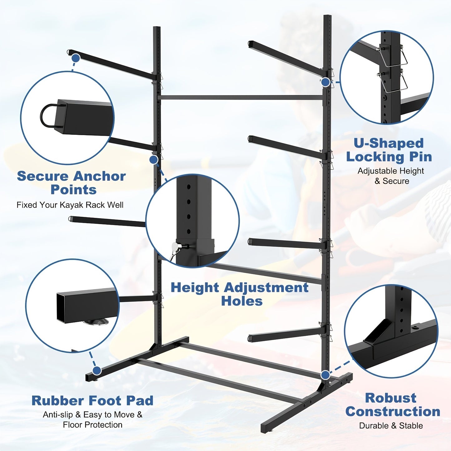 Kayak Storage Rack – Heavy-Duty Adjustable Stand for SUP, Canoe & Paddle Board | Wall, Dock & Freestanding | 400 lbs Capacity