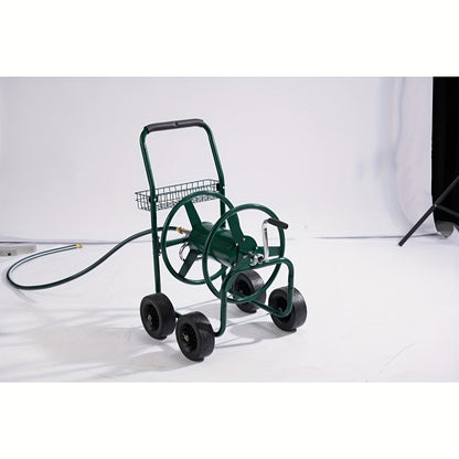 Garden Hose Reel Cart | 250ft Capacity, Heavy-Duty Steel, 4 Wheels & Storage Basket
