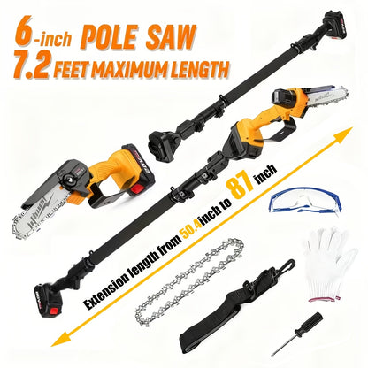 Telescopic Pole Saw Cordless Folding 6-Inch Electric with Ergonomic Compact Design, Battery-Powered Tree Pruner for Garden Pruning, Landscaping and Professional Cutting