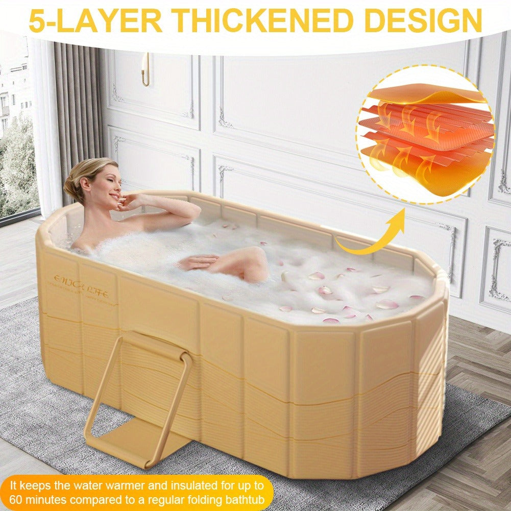 Foldable Portable Hot Tub & Ice Bath Soaking Tub | Large Freestanding Bathtub, Dual Drainage, Home & Outdoor Cold Plunge Tub