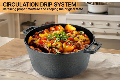 Cast Iron Dutch Oven Pre-Seasoned with Lid – Deep Pot for Bread Baking, Camping, BBQ & Stove | Double Handle, Silicone Lid, Scraper & Stand Included