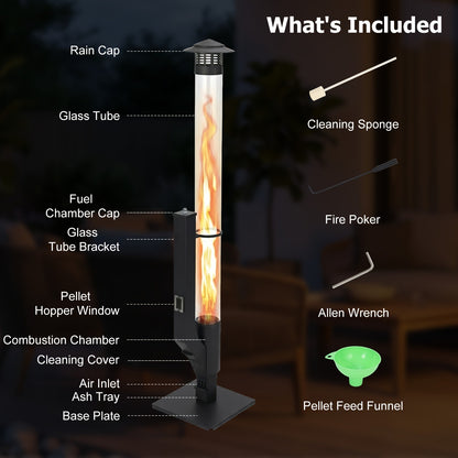 Outdoor Wood Pellet Patio Heater 56 Inch, Smokeless Portable Pellet Stove with Rain Cap, Viewing Window & Ash Tray – Backyard Porch Garden Camping Fire Pit
