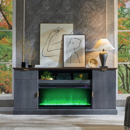 Electric Fireplace TV Stand for TVs Up to 80 Inch – 36" LED Flame Fluted Entertainment Center for Living Room with Built-In Heater