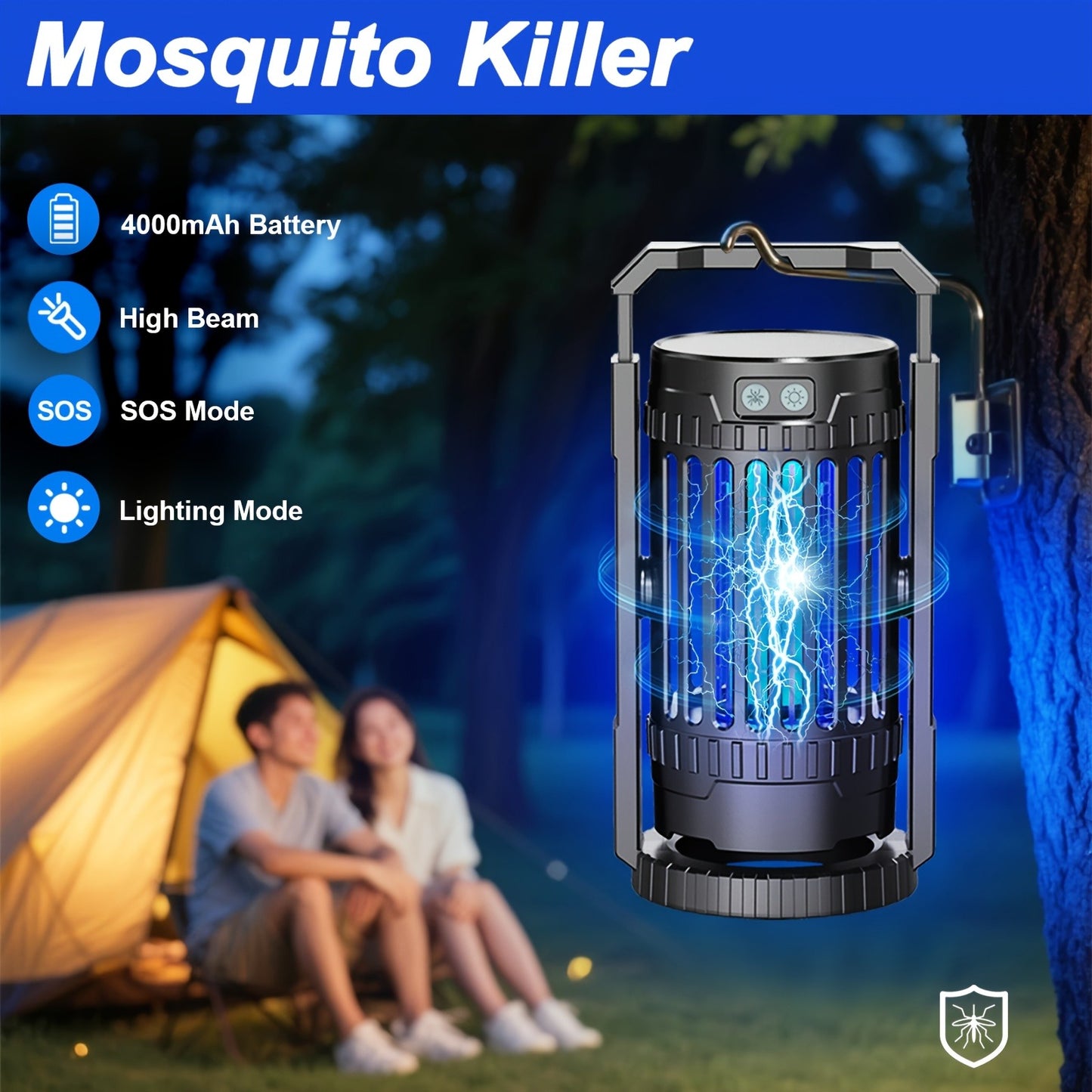 Electric Bug Zapper Mosquito Killer Lamp – UV Light Fly Trap with 360° Swivel Base, Rechargeable Portable Insect Killer for Indoor Outdoor Camping Hiking