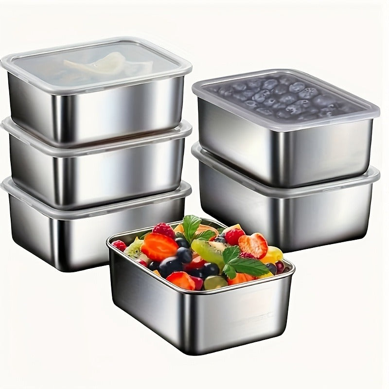 Food Storage Containers Stainless Steel Set of 6 with Lids – Leak-Proof BPA-Free Stackable Metal Meal Prep Boxes Airtight Lunch Container for Kitchen Refrigerator Camping Outdoor Picnic Organization