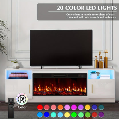 TV Stand with Fireplace 70 Inch for TVs up to 80" 36" Electric Fireplace LED Light Entertainment Center Highlight Storage Cabinet Modern Wood Media Console