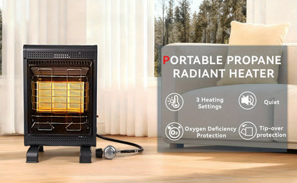 Infrared Propane Heater 18,000 BTU Indoor & Outdoor, Cabinet Heater with ODS & Tip-Over Protection, 3 Heat Modes, 450 Sq Ft Coverage, 69-Hr Burn – Patio, Garage, Camping, Greenhouse