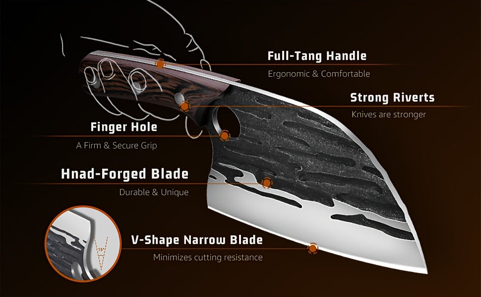 Meat Cleaver Hand Forged Serbian Chef Knife – High Carbon Steel Butcher Knife Full Tang with Leather Sheath | Razor Sharp Chopping Cleaver for Camping BBQ Outdoor Cooking Kitchen Gift
