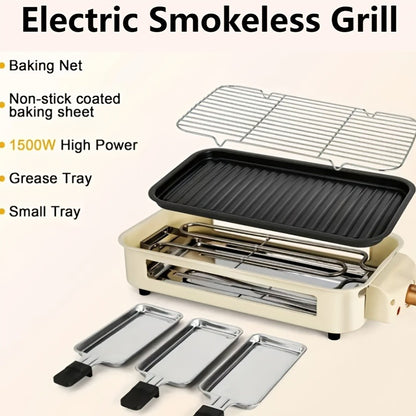 Indoor Smokeless Electric Grill 1500W Non-Stick Raclette Table Grill with Removable Plate & 3 Mini Pans Dishwasher Safe Compact BBQ Griddle