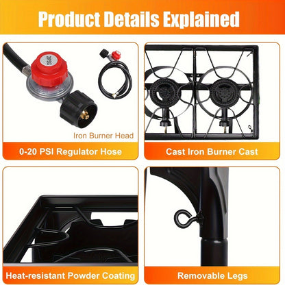 Propane Camp Stove 225000 BTU High-Pressure Burner Portable Outdoor Cooking Stove Detachable Legs Stainless Steel 1/2/3 Burner