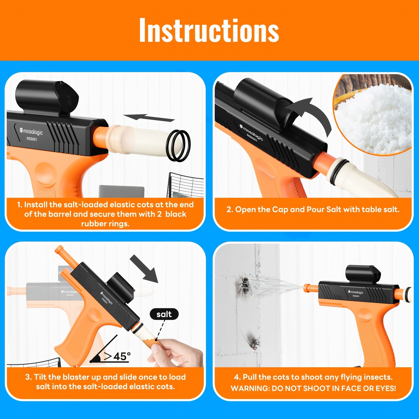 Bug Salt Gun Fly Killer Pistol Salt Shooter Pest Control Toy No Chemicals No Batteries Indoor Outdoor Home Garden Camping Gift
