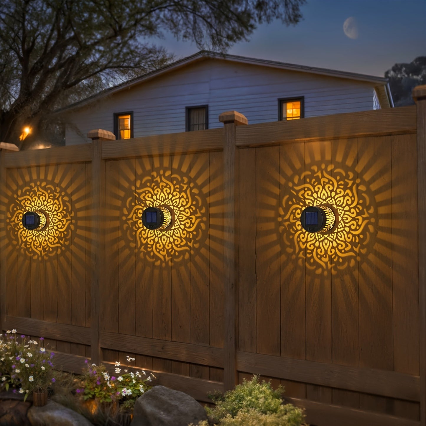 Solar Garden Lights Outdoor Waterproof IP65 Mandala LED Fence Wall Lights Metal Deck Step Lights for Yard Patio Courtyard Pathway Decoration Festival Gift 1/2/4 Pack