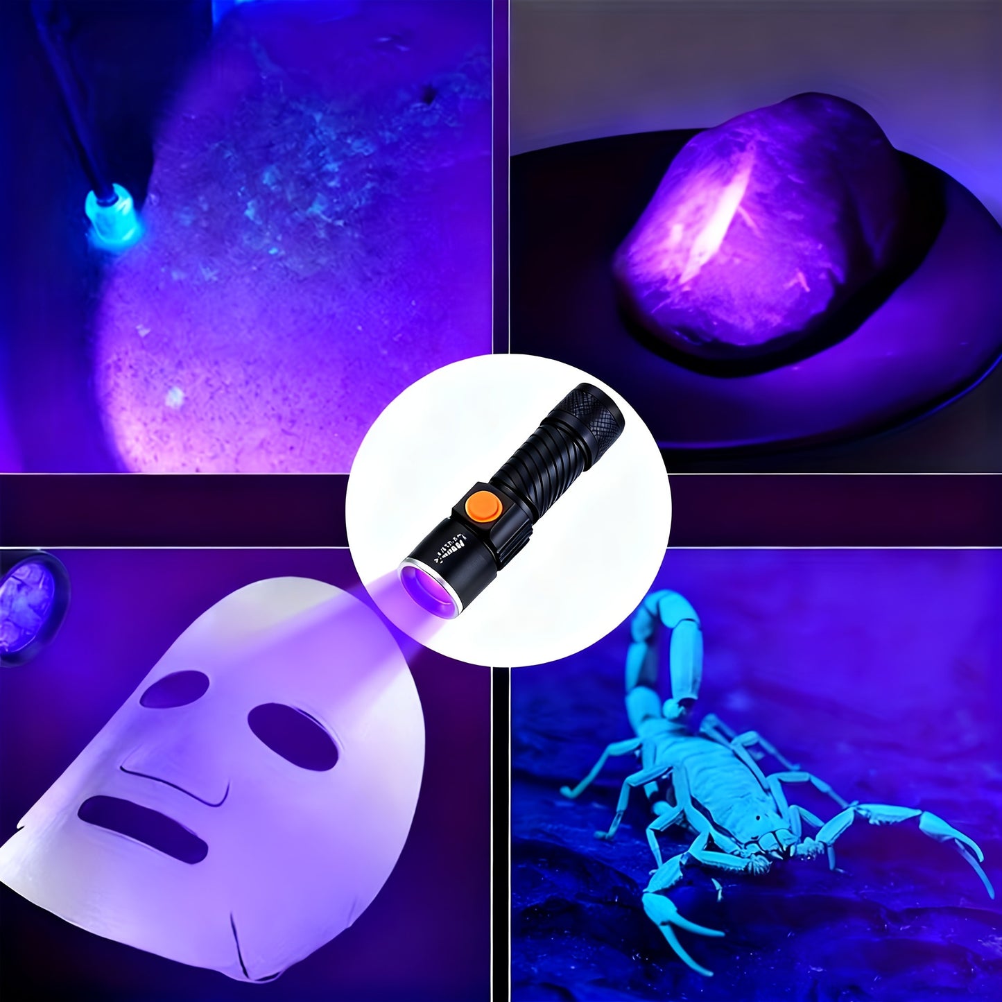 UV Flashlight Black Light 395nm USB Rechargeable - Ultraviolet Torch with 3 Modes for Pet Stain Detection, Bed Bug, Mold, Scorpion, Home & Outdoor Use