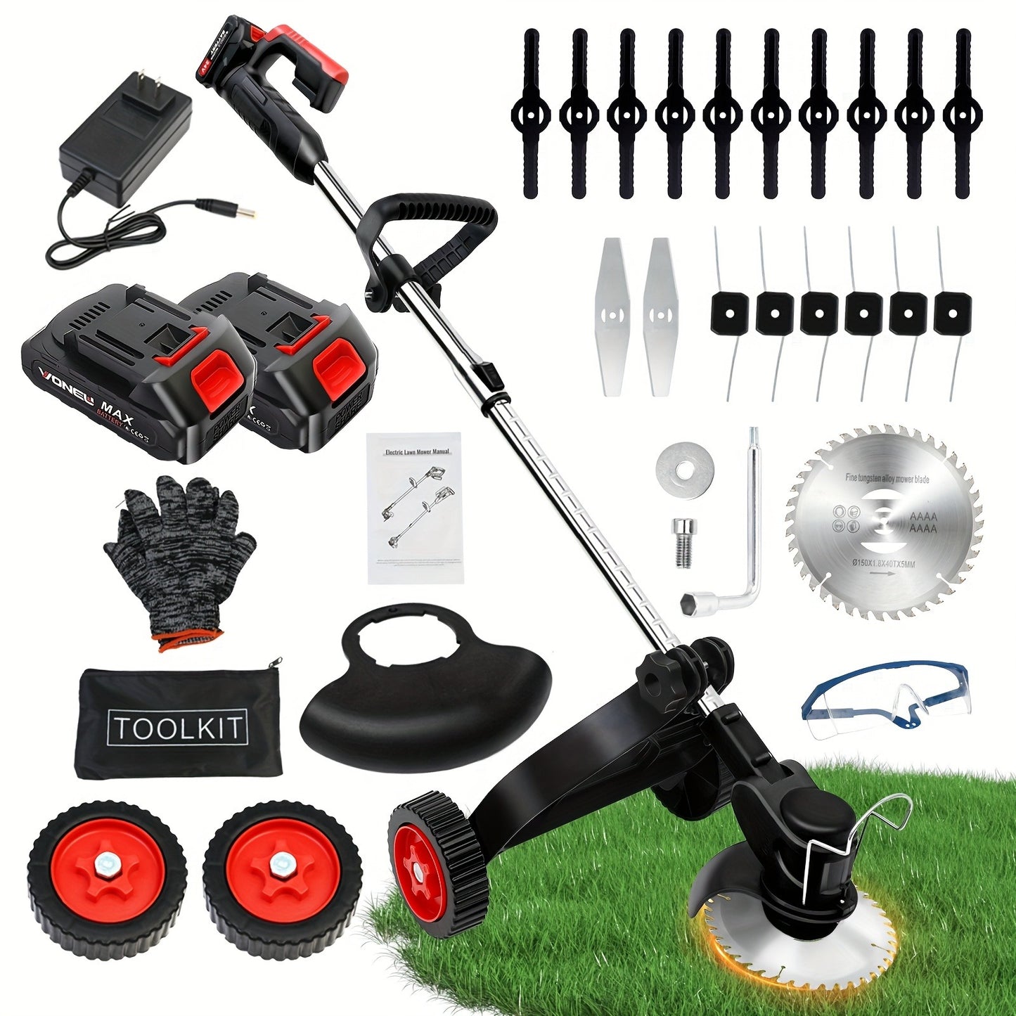 21V Cordless Lightweight Weed Trimmer & Edger. Comes with 1/2 Batteries and Charger. 3-in-1 Cordless Grass Trimmer, Edger, and Brush Cutter. Powerful and Long-Lasting. for Lawn, Yard, and Garden.