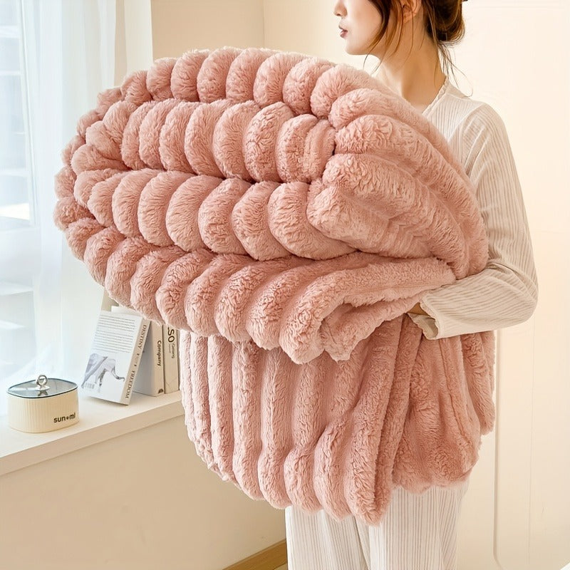 Fleece Blanket Double-Sided 3D Faux Rabbit Fur Throw – Ultra-Soft Thick 300-350g/m² for Home, Office, Travel & Camping, Multiple Sizes & Colors