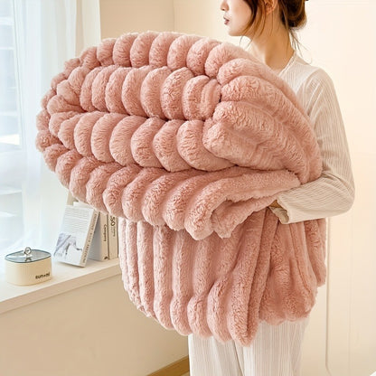 Fleece Blanket Double-Sided 3D Faux Rabbit Fur Throw – Ultra-Soft Thick 300-350g/m² for Home, Office, Travel & Camping, Multiple Sizes & Colors
