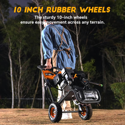 Gas Pressure Washer 3500PSI 7HP 212CC OHV Engine 2.3GPM 25-Foot Hose 4 Quick-Connect Nozzles Axial Cam Pump 10-Inch Pneumatic Tires for Driveways Decks Cars RV