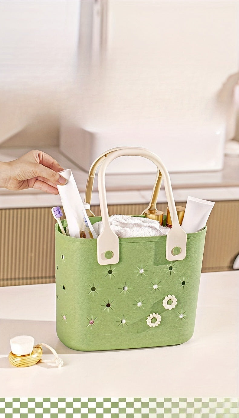 Portable Storage Basket with Drain – Leak-Proof Plastic Frame Organizer for Bathroom, Kitchen, Shower, Beach & Camping, Lightweight Shelf Basket, 3 Colors