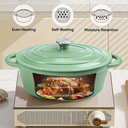 Dutch Oven Enameled Cast Iron 4.5QT with Lid & Dual Handles – Oval Non-Stick Enamel Coating for Bread Baking Soups Stews Braising | Stovetop to Oven Safe 500°F 5 Colors Available