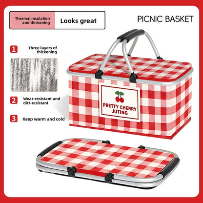 Insulated Picnic Box with Aluminum Frame – Collapsible Thermal Camping Storage Basket for Outdoor Picnic, BBQ, Travel & Camping with Cute Pattern Designs