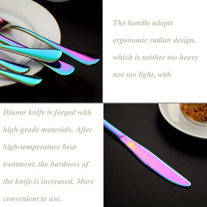 Flatware Set 60 Piece Rainbow Stainless Steel Cutlery 430 Mirror Polish Dishwasher Safe Knife Fork Spoon for Camping Picnic Travel Party Outdoor Dining Serves 12