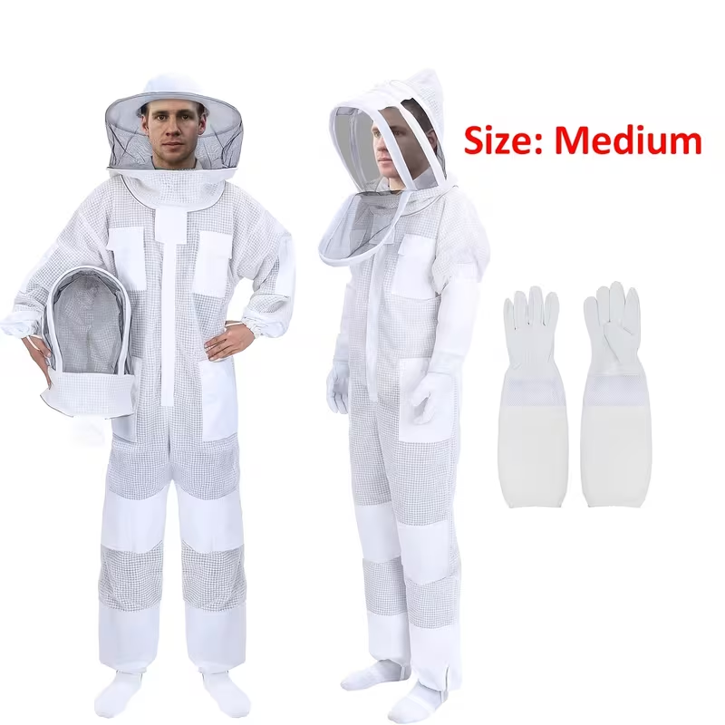Beekeeping Suit Triple Layer Sting-Resistant Gloves 2 Veils S-3XL