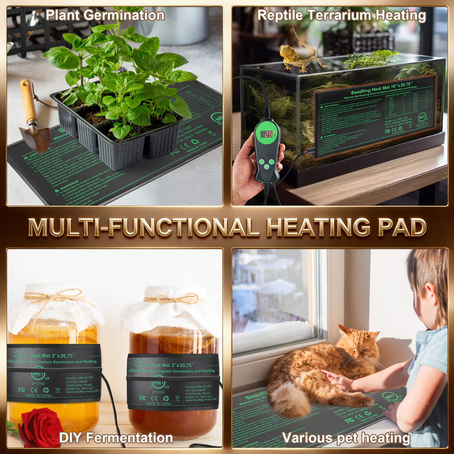 Seedling Heat Mat with Smart Thermostat Control | PVC Germination Heating Pad Accelerate Seed Sprouting Root Zone Warmth | Indoor Garden Greenhouse 2 or 4 Pack