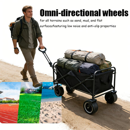 Folding Wagon Cart Heavy Duty 1100 LB Capacity Collapsible Garden Cart with Silent Swivel Wheels Tailgate for Camping Beach Picnic Shopping Outdoor