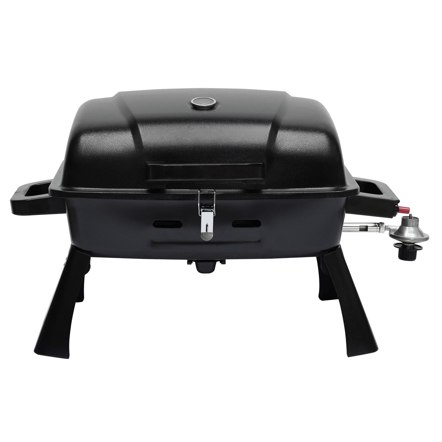Portable Propane Grill Tabletop, 10000 BTU Single Burner Gas Grill with 239 sq in Porcelain Grates, Foldable Legs, Locking Lid & Built-In Thermometer for Camping, Backyard & Tailgating