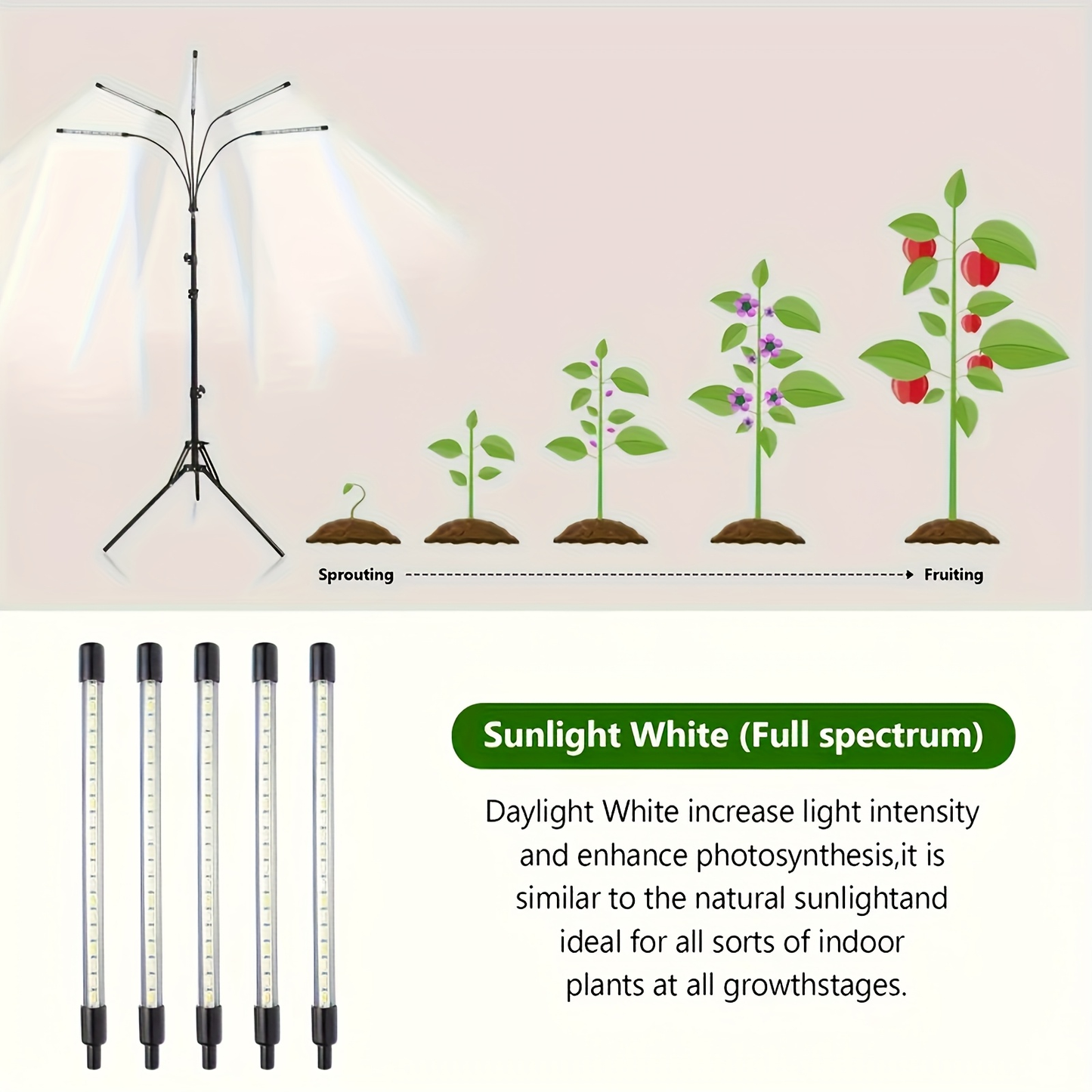 Tripod Grow Light Stand 4/5/6 Head Full Spectrum USB | Adjustable Tripod Stand Auto On/Off Timer | Indoor Plant Growth Lamp Floor Standing Flexible