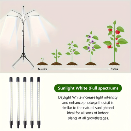 Tripod Grow Light Stand 4/5/6 Head Full Spectrum USB | Adjustable Tripod Stand Auto On/Off Timer | Indoor Plant Growth Lamp Floor Standing Flexible