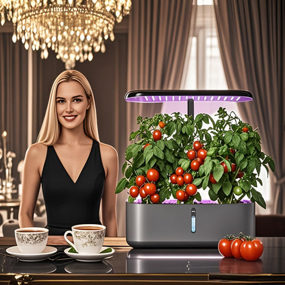 Hydroponic Garden Kit 10 Pods Indoor Herb Garden | 24W LED Grow Light Auto Timer 1-Gal Tank Quiet Pump Nutrients | Vegetables Flowers Year-Round Harvest