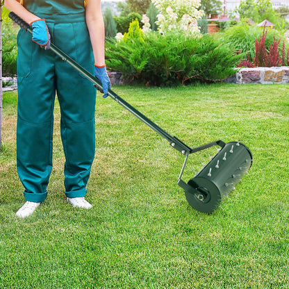 Fillable Drum Lawn Aerator Rolling Heavy Duty - 18 & 21 Inch Spike Roller with 51-Inch Metal Handle, Sand or Stone Fillable Drum for Deeper Soil Penetration, Manual Aeration for Garden Yard Patio