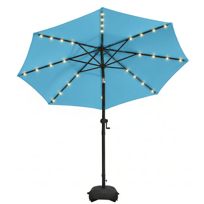 Patio Umbrella 9ft Solar LED Lighted with Base, 32 LED Market Umbrella with Ventilation, Push Button Tilt & Crank, Outdoor Table Umbrella for Garden, Deck, Backyard & Pool