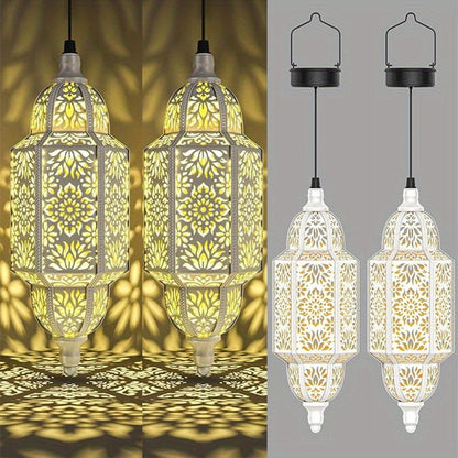 Solar Lanterns Outdoor 2 Pack Moroccan Cut-Out Design IP54 Waterproof Auto Dusk-to-Dawn Garden Pathway Patio Lantern Lights Gold Purple White Copper