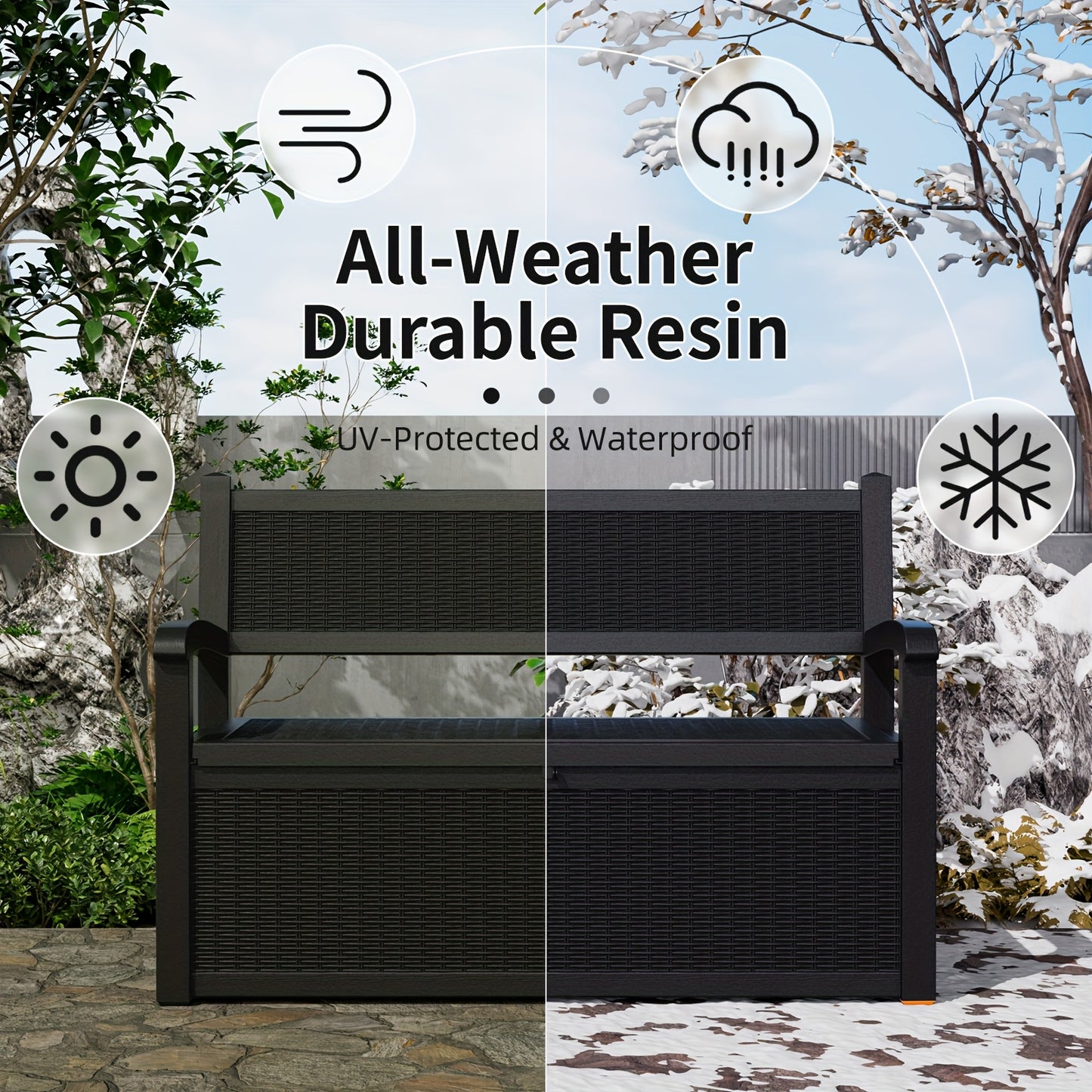 Outdoor Storage Bench 80 Gal, 550 Lb Capacity Weatherproof Resin Deck Box