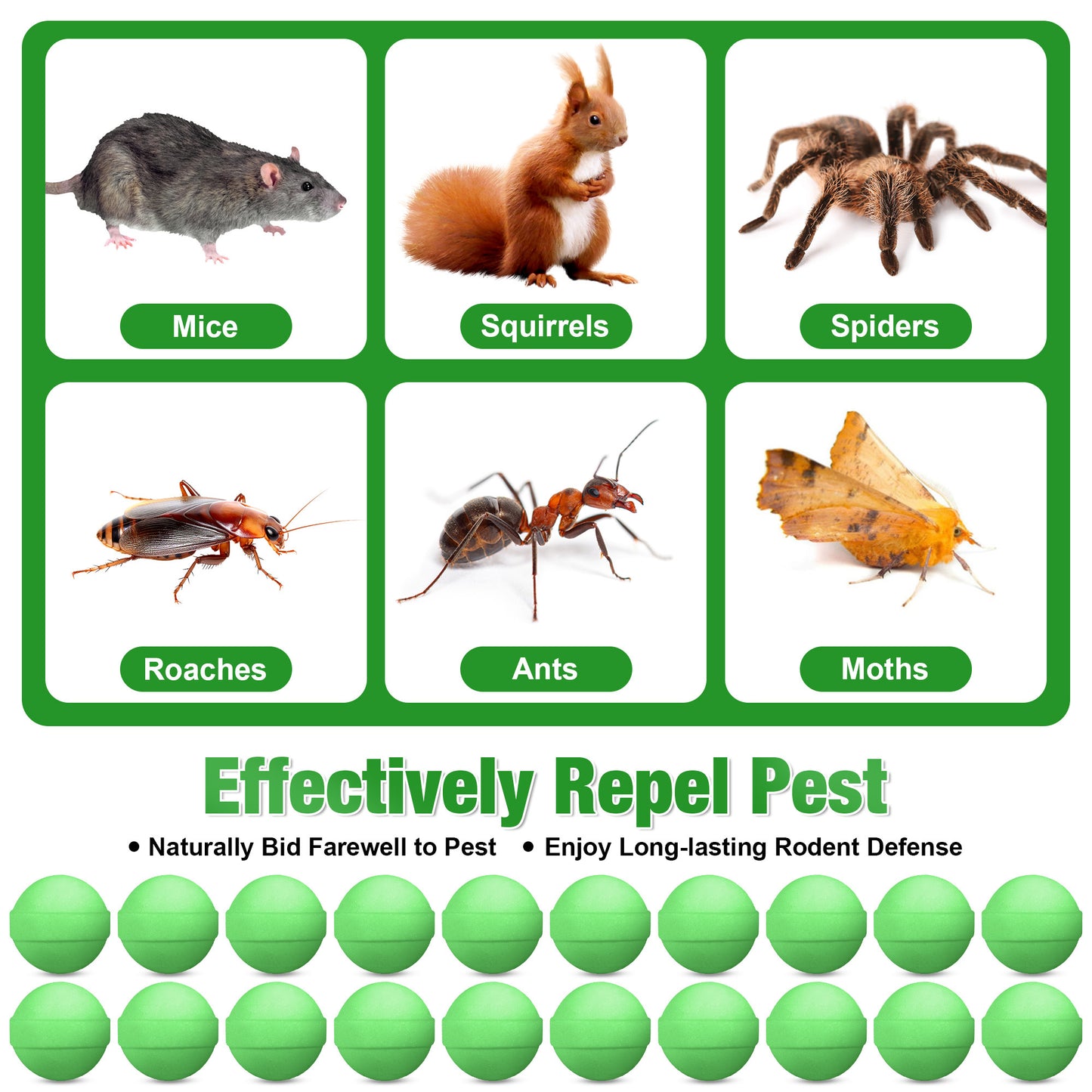 Peppermint Rodent Repellent Balls, Natural Mice Repellent Indoor Outdoor, Mouse Spider Ant Roach Repellent, Pest Control Balls for Home Garage Attic Kitchen