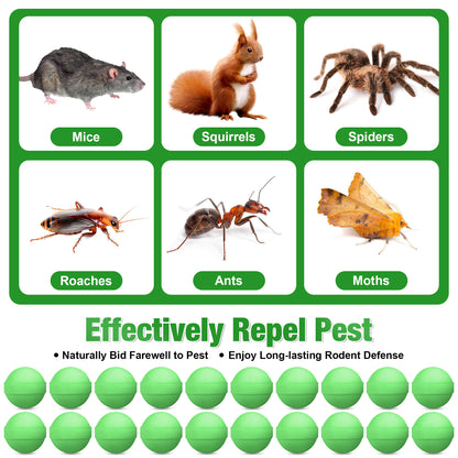 Peppermint Rodent Repellent Balls, Natural Mice Repellent Indoor Outdoor, Mouse Spider Ant Roach Repellent, Pest Control Balls for Home Garage Attic Kitchen