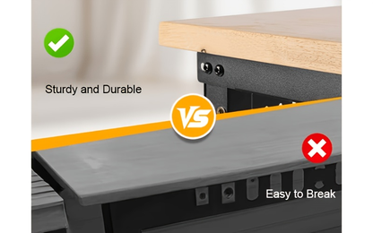 Heavy Duty Workbench Adjustable Height 28"-40", 2000LBS Capacity with ETL Power Outlet, Pegboard & Rubber Wood Top, 60"/96" Garage Workshop Bench