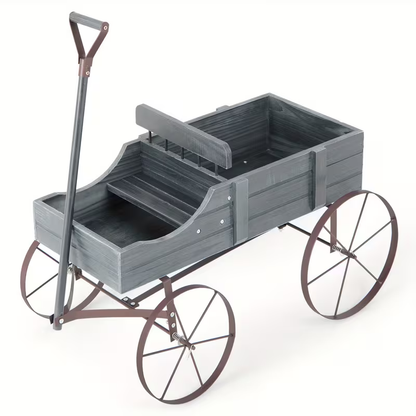 Wooden Flower Stand with 4 Wheels – Rolling Plant Trolley for Garden, Balcony & Terrace