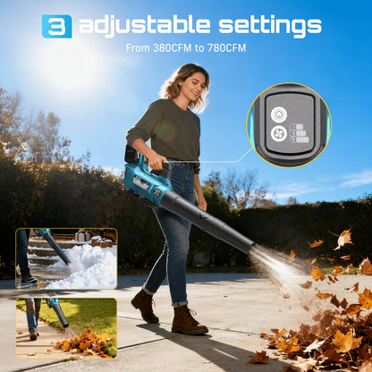 Cordless Leaf Blower 780CFM 40V Brushless, Seesii with 2x4000mAh Batteries & 2 Chargers, Turbo Button, Variable Speed, Lightweight for Lawn Care Yard Patio Debris Dust Cleanup