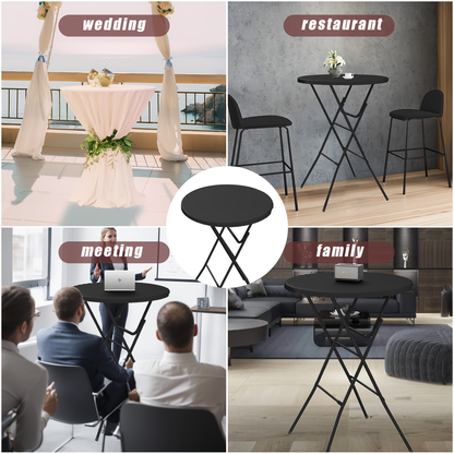 Round Folding Table 32" Bar Height Portable Plastic Top Metal Frame Lockable Legs for Parties, Commercial Events, Indoor & Outdoor Use