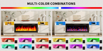 Entertainment Center with Electric Fireplace 70 Inch TV Stand for TVs up to 80" 36" Fireplace 20-Color LED High Gloss Storage Cabinet Wood Grain