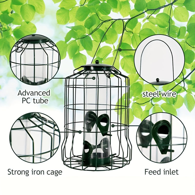 Bird Feeder | Metal Tube Cage 4 Port Hanging Outdoor Sparrow Wild Bird