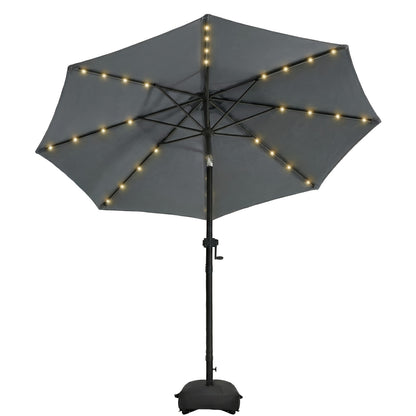 Patio Umbrella 9ft Solar LED Lighted with Base, 32 LED Market Umbrella with Ventilation, Push Button Tilt & Crank, Outdoor Table Umbrella for Garden, Deck, Backyard & Pool