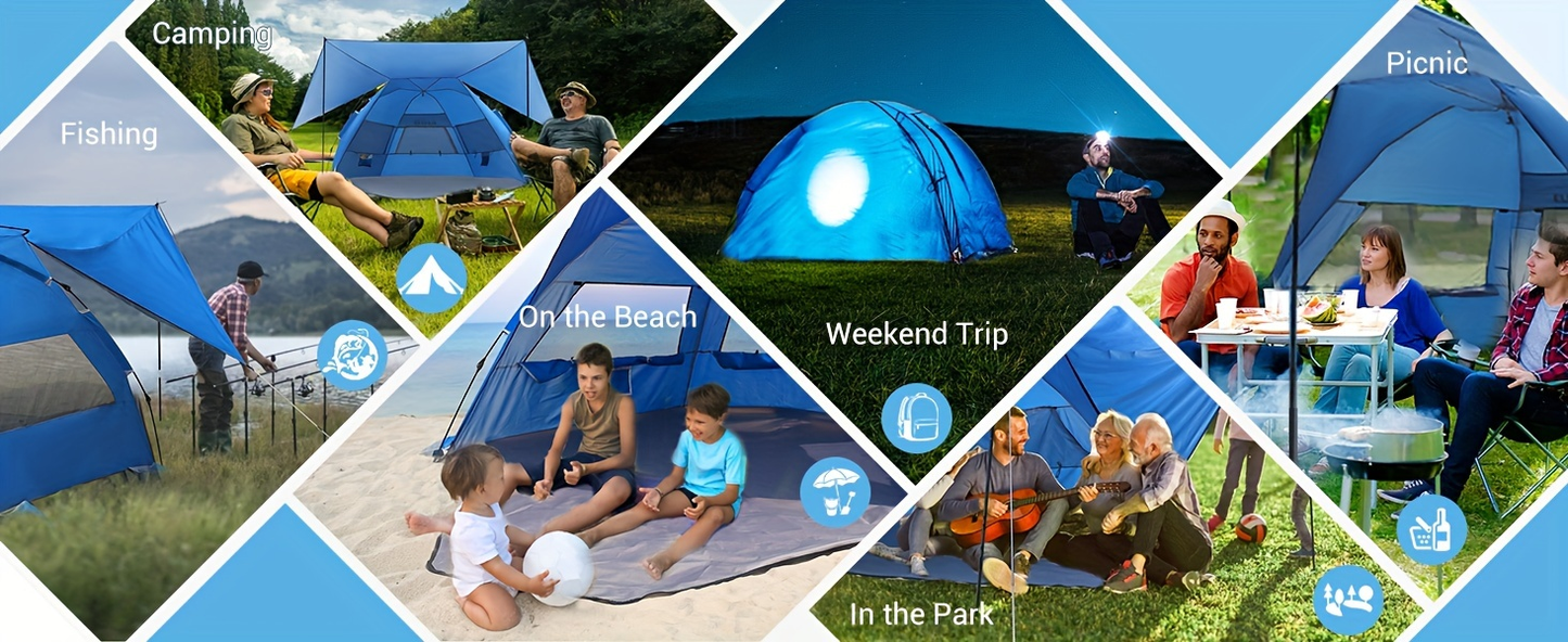 Beach Tent 4-6 Person UPF 50+ 360° Canopy Pop Up Sun Shade Shelter