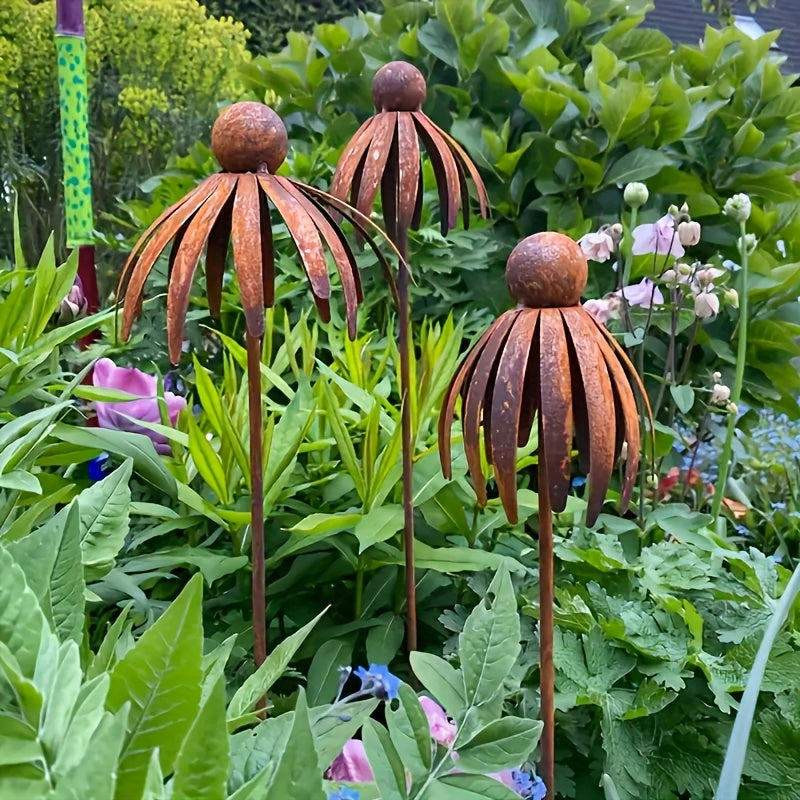 Iron Garden Stake | Rustic Leaf Top Outdoor Decor Flower Pot Patio